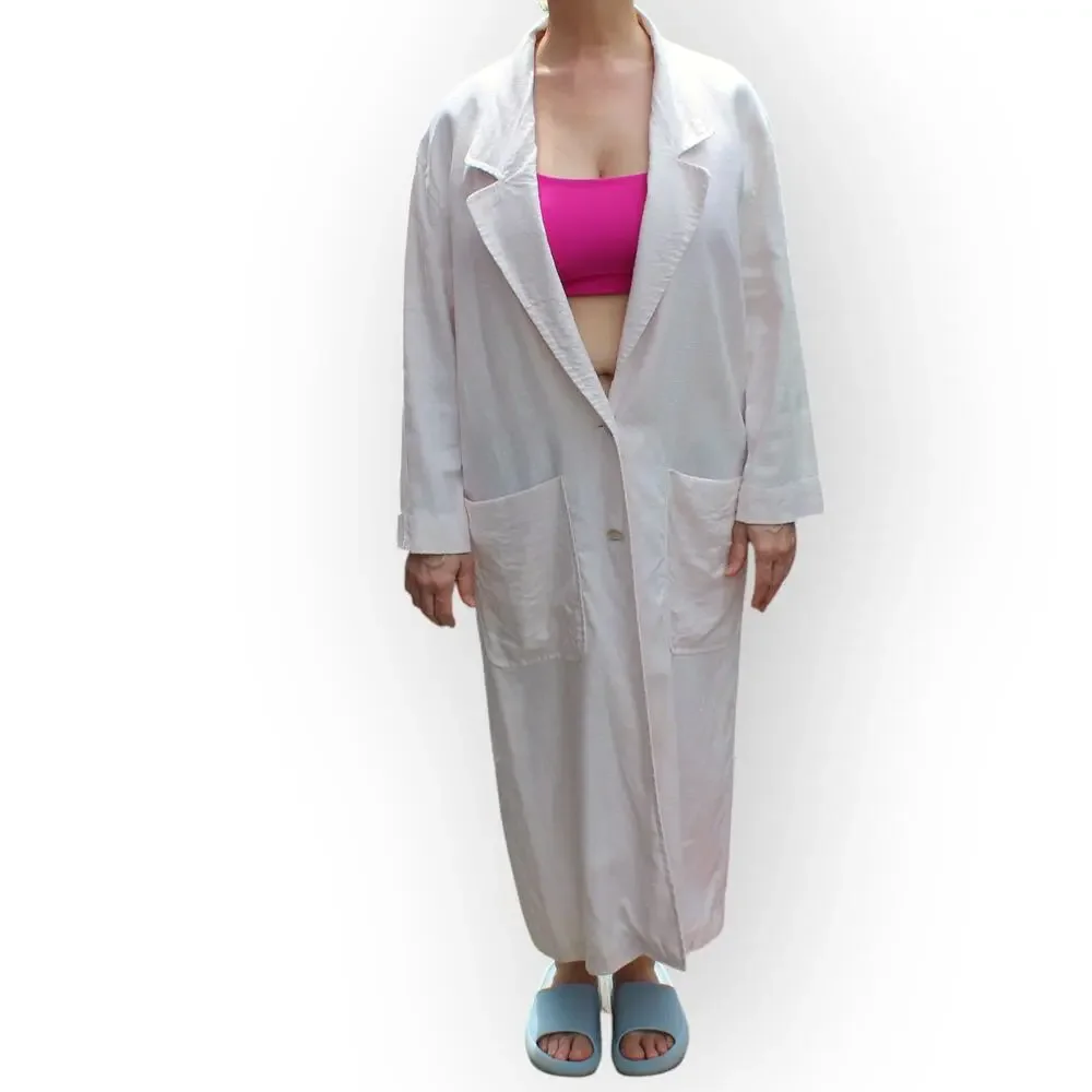 Medium Vintage Linen Duster PalePink 80s Oversize LizClaiborne Midi Jacket - Picture 6 of 16